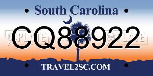 CQ88922 South Carolina License Plate