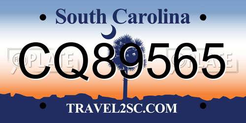 CQ89565 South Carolina License Plate