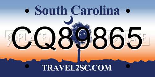 CQ89865 South Carolina License Plate