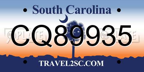 CQ89935 South Carolina License Plate