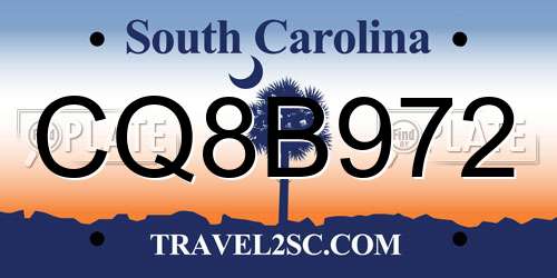 CQ8B972 South Carolina License Plate