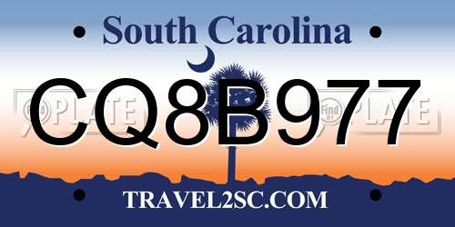CQ8B977 South Carolina License Plate