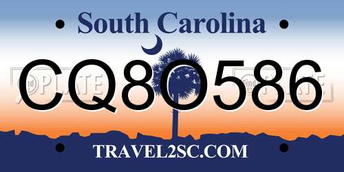 CQ8O586 South Carolina License Plate