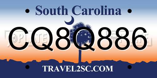 CQ8Q886 South Carolina License Plate