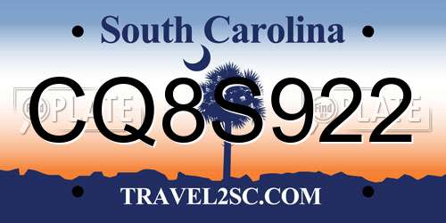 CQ8S922 South Carolina License Plate