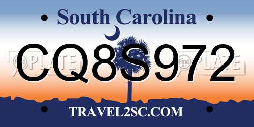 CQ8S972 South Carolina License Plate