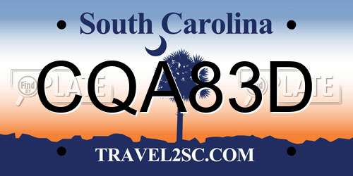 CQA83D South Carolina License Plate