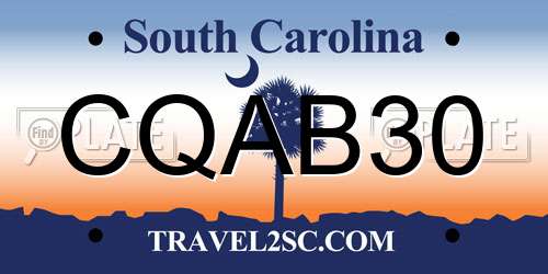 CQAB30 South Carolina License Plate