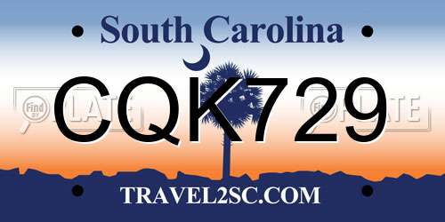 CQK729 South Carolina License Plate