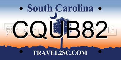 CQUB82 South Carolina License Plate