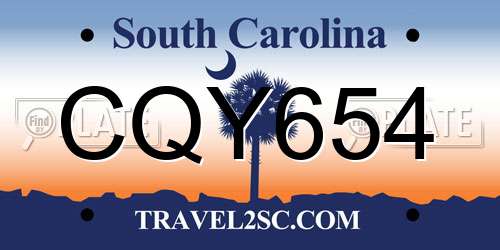 CQY654 South Carolina License Plate
