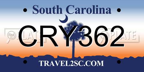 CRY362 South Carolina License Plate