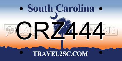 CRZ444 South Carolina License Plate