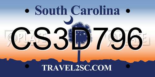 CS3D796 South Carolina License Plate