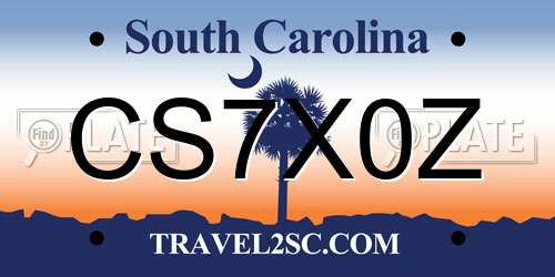 CS7X0Z South Carolina License Plate