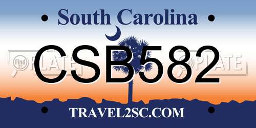 CSB582 South Carolina License Plate