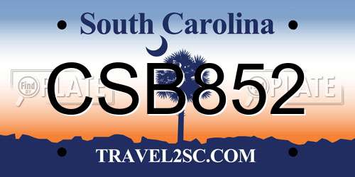 CSB852 South Carolina License Plate
