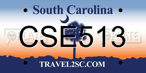 CSE513 South Carolina License Plate