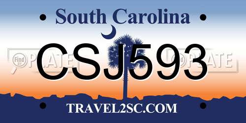 CSJ593 South Carolina License Plate