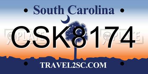 CSK8174 South Carolina License Plate