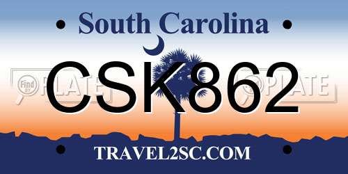 CSK862 South Carolina License Plate