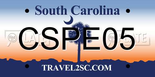 CSPE05 South Carolina License Plate