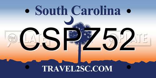 CSPZ52 South Carolina License Plate