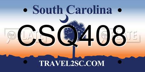 CSQ408 South Carolina License Plate