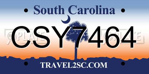 CSY7464 South Carolina License Plate