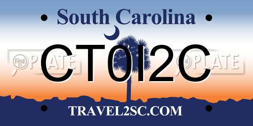 CT0I2C South Carolina License Plate