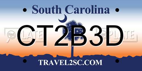 CT2B3D South Carolina License Plate