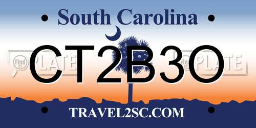 CT2B3O South Carolina License Plate