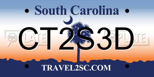 CT2S3D South Carolina License Plate