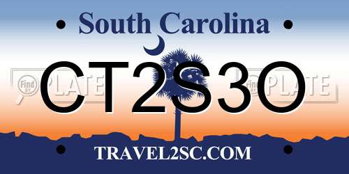 CT2S3O South Carolina License Plate
