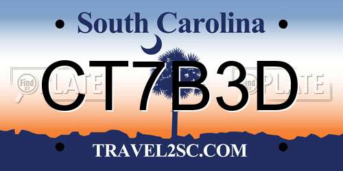 CT7B3D South Carolina License Plate