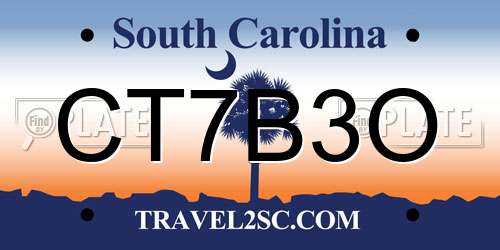 CT7B3O South Carolina License Plate