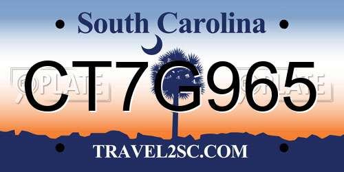 CT7G965 South Carolina License Plate