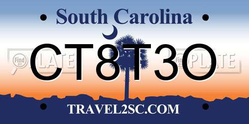 CT8T3O South Carolina License Plate