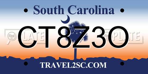 CT8Z3O South Carolina License Plate