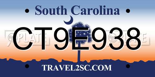 CT9E938 South Carolina License Plate
