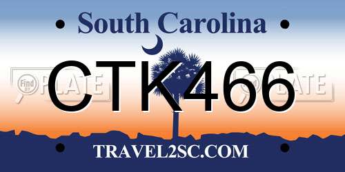 CTK466 South Carolina License Plate