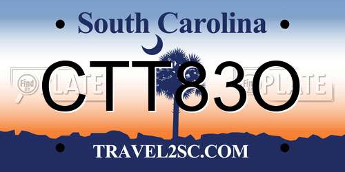 CTT83O South Carolina License Plate