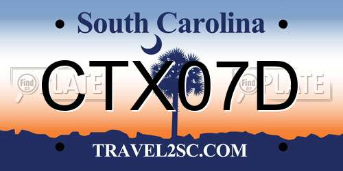 CTX07D South Carolina License Plate
