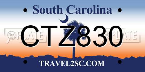 CTZ830 South Carolina License Plate