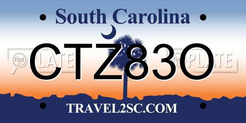 CTZ83O South Carolina License Plate