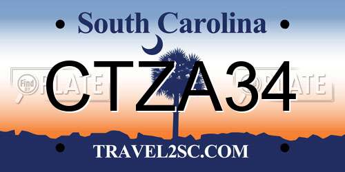 CTZA34 South Carolina License Plate