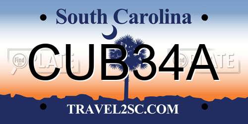 CUB34A South Carolina License Plate