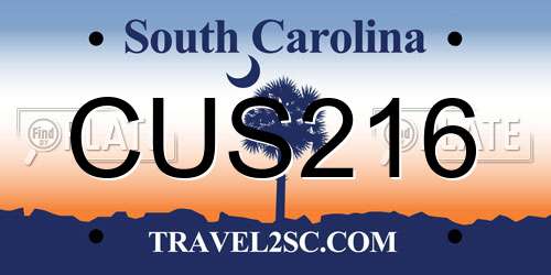 CUS216 South Carolina License Plate