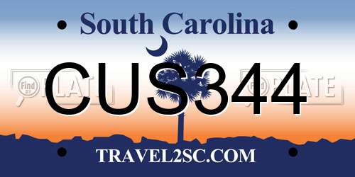 CUS344 South Carolina License Plate