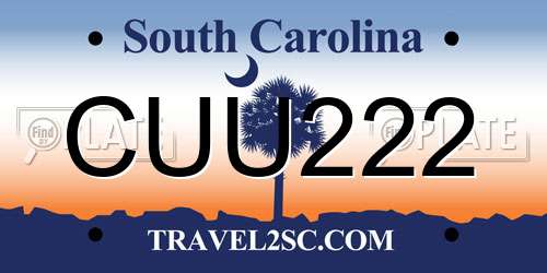 CUU222 South Carolina License Plate
